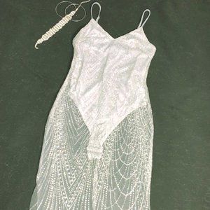 GLAM-SPARKLEY SILVER SHEER THIN STRAPPED DRESS!